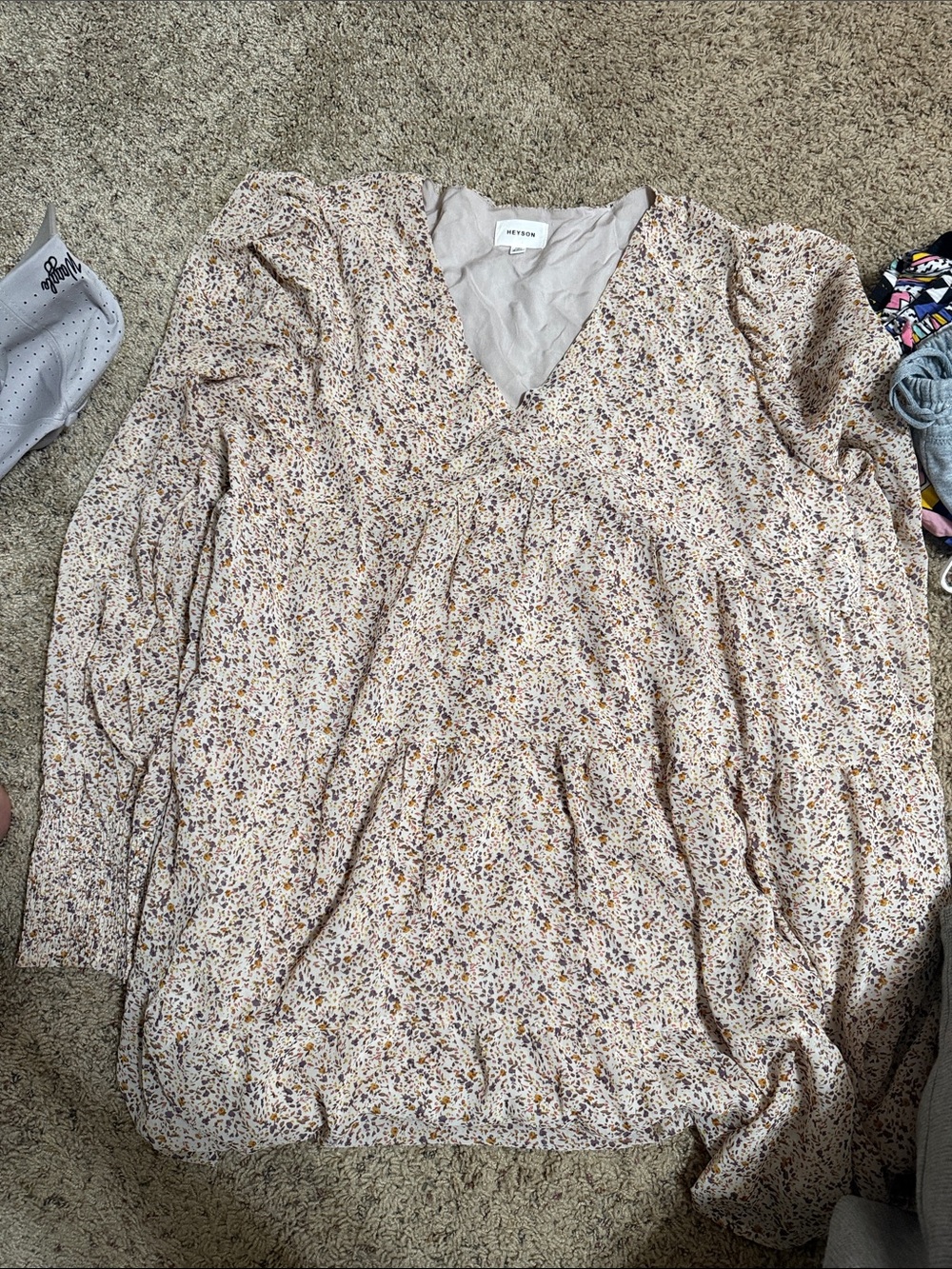 Madison Floral V-Neck Tiered Tunic - Cream, Mauve, Mustard